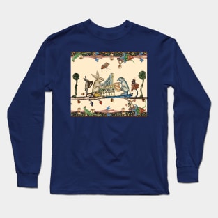 WEIRD MEDIEVAL BESTIARY MAKING MUSIC,White Rabbit And Dog Playing Organ, Harpist Hare, Snail Cat Long Sleeve T-Shirt